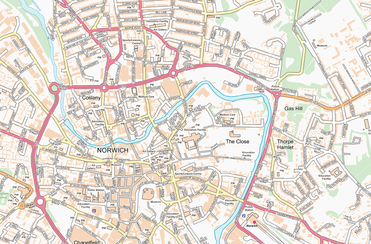 Norwich Norfolk Underground Style Transport Street Map Print 