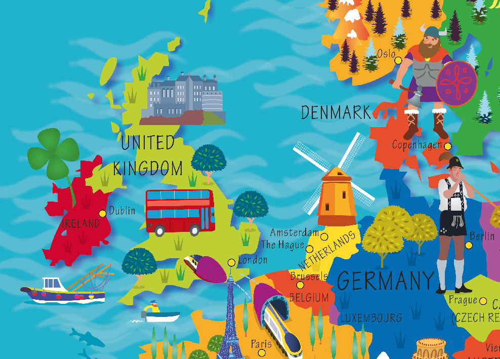 Personalised Children's Picture Map of Europe - Cosmographics Ltd
