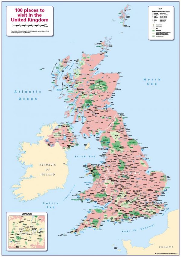 Personalised Children's map of 100 Places to Visit in the UK