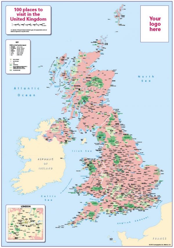 Personalised Children's map of 100 Places to Visit in the UK