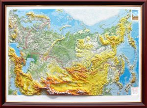 3D raised relief map of Russia and neighbouring countries