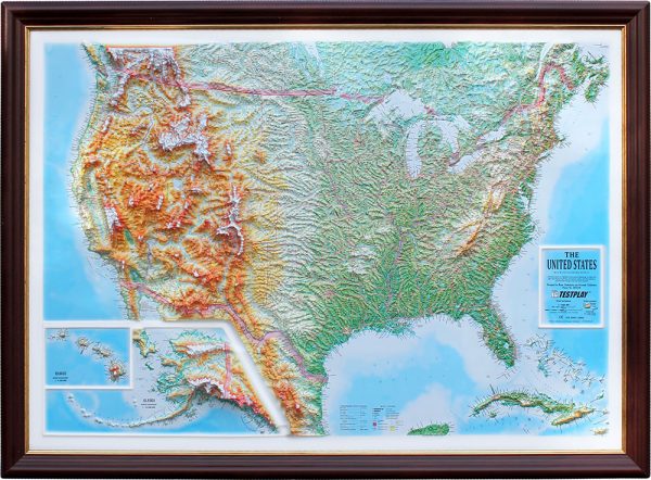 3D raised relief map of USA (Free delivery in the  UK)