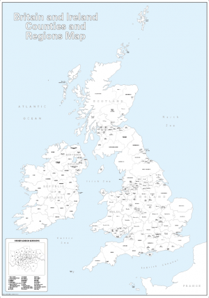 Big Britain and Ireland counties and regions colouring map