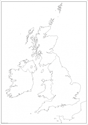 Big British Isles map outline with borders