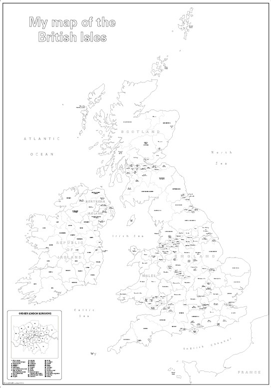 Big personalised Britain and Ireland colouring map
