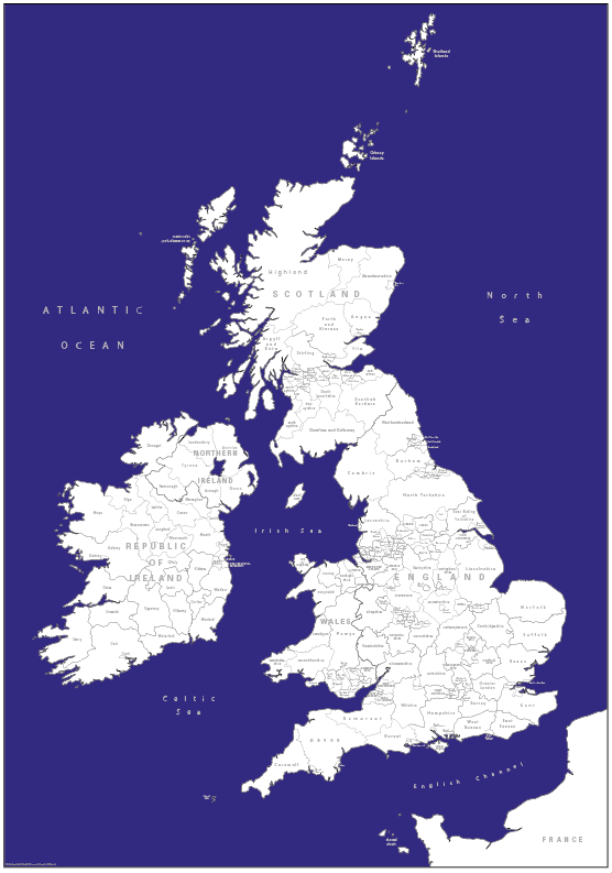 Retro British Isles counties Map