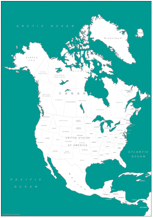 Canvas coloured North America Map (UK free delivery)