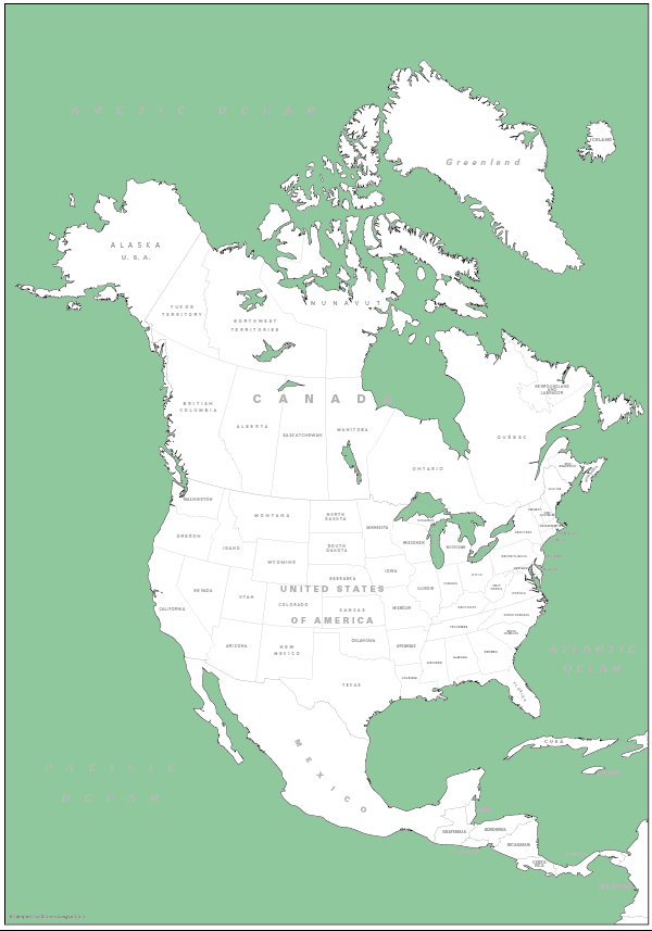 Canvas coloured North America Map (UK free delivery)