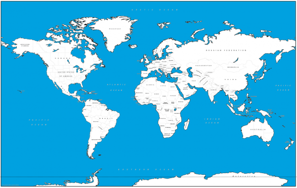 Canvas coloured Political World Map (UK free delivery)