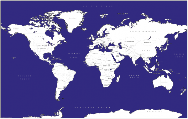 Canvas coloured Political World Map (UK free delivery)