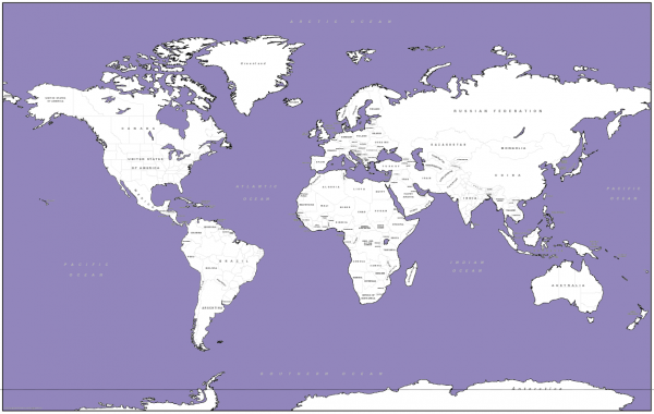 Canvas coloured Political World Map (UK free delivery)