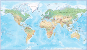 Canvas World map in natural colours - huge (UK free delivery)