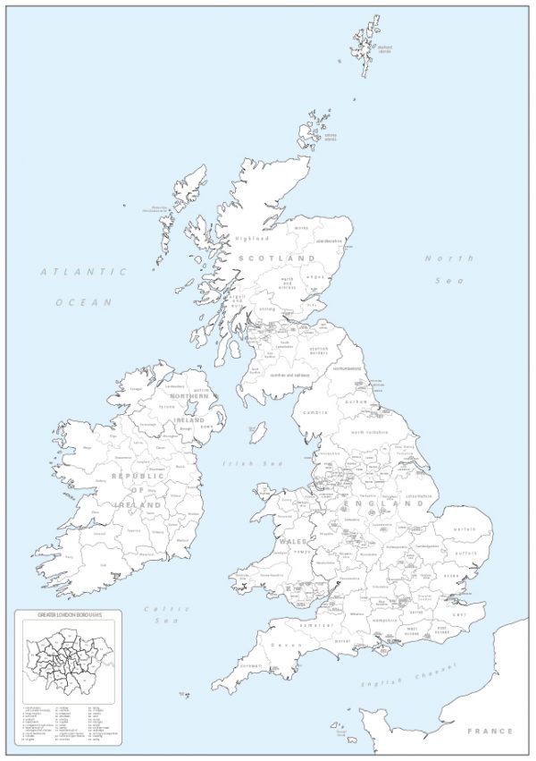 British Isles counties colouring map