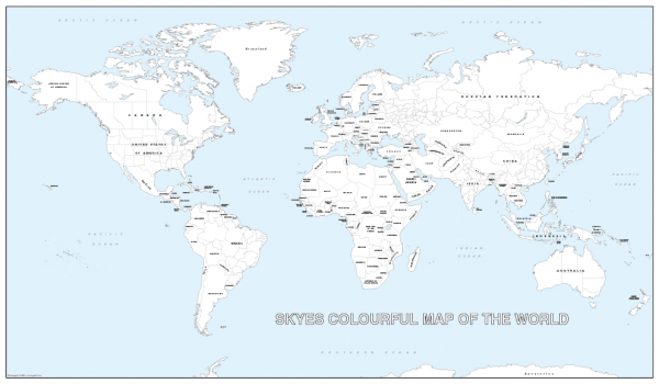 Big detailed personalised world colouring map