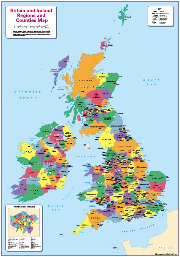 Britain and Ireland counties and regions map - small