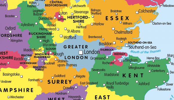 Britain and Ireland counties and regions map - small