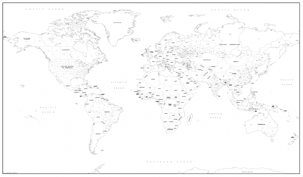 Large detailed world colouring map