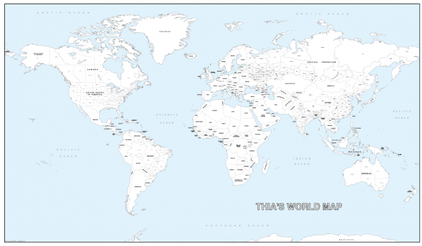 Large detailed personalised world colouring map