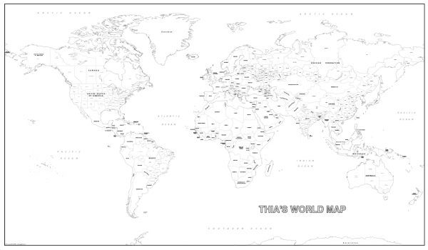 Large detailed personalised world colouring map