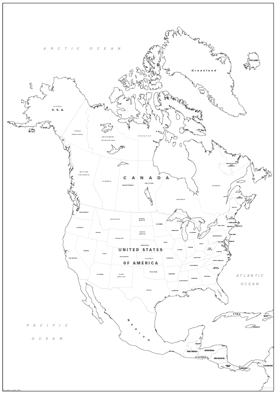 Large North America colouring map
