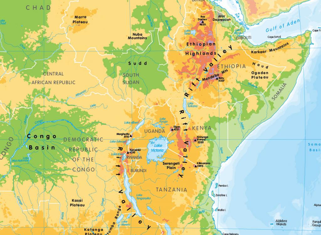 Physical map of Africa - small wall map