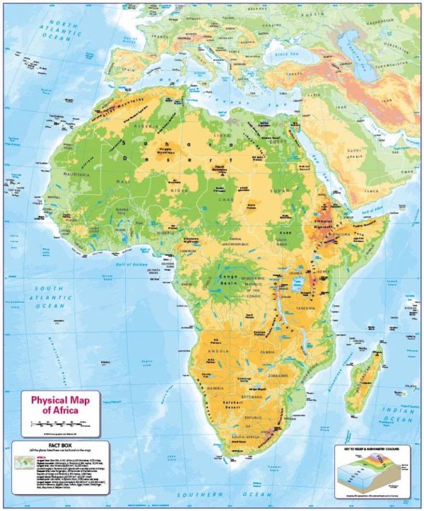 Physical map of Africa - small wall map