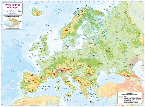 Physical map of Europe - small wall map