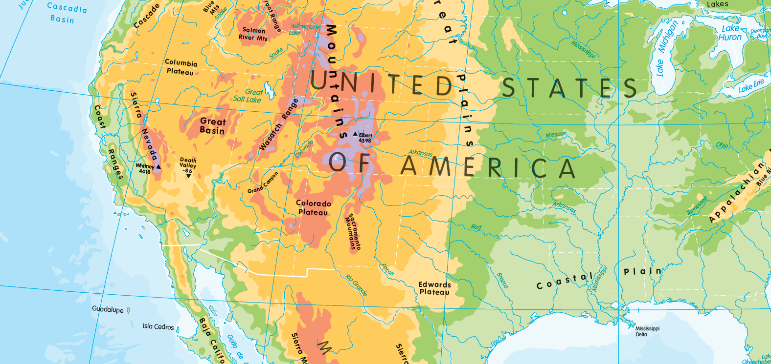 Physical map of North America - small wall map