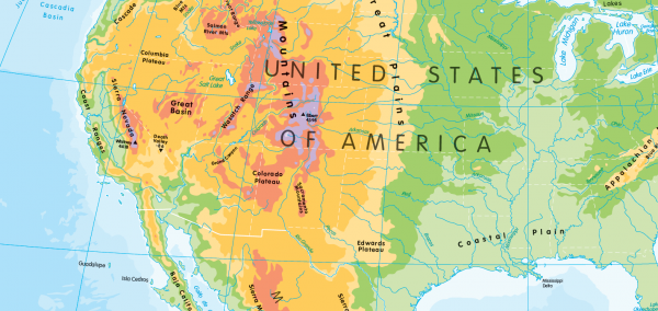 Physical map of North America