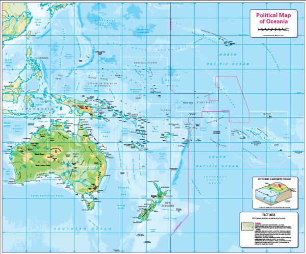 Physical map of Oceania - small wall map