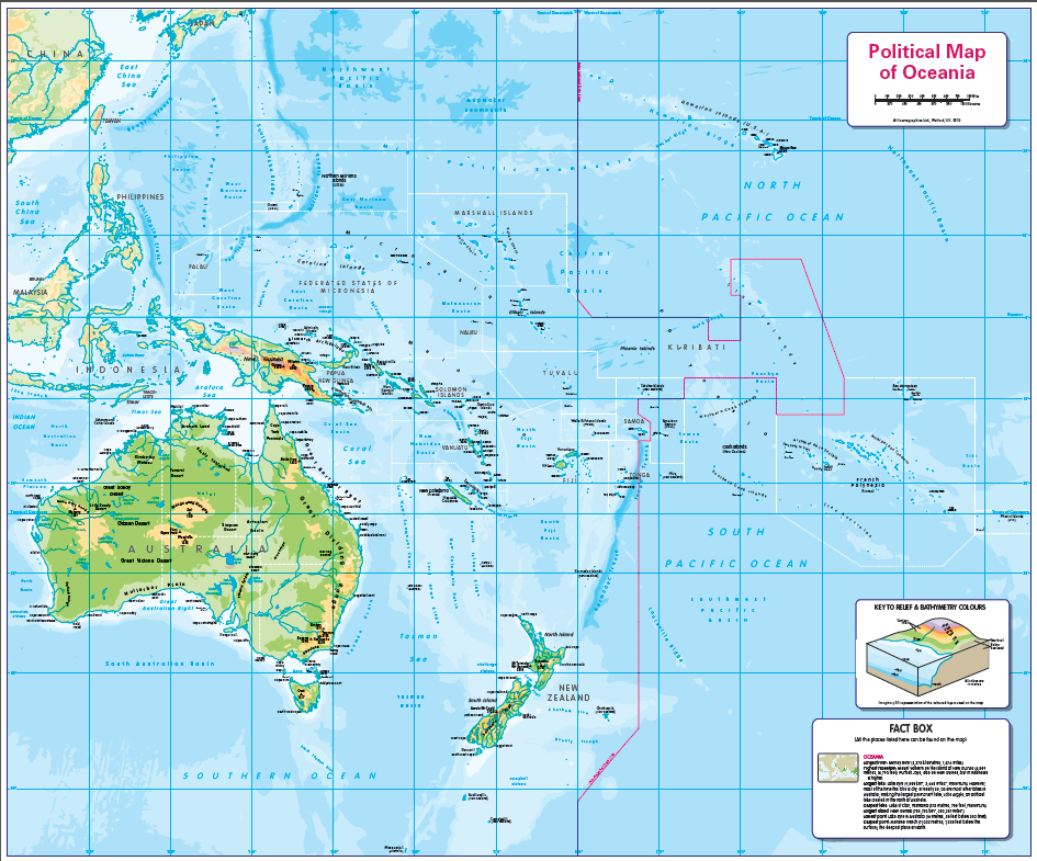 Physical map of Oceania