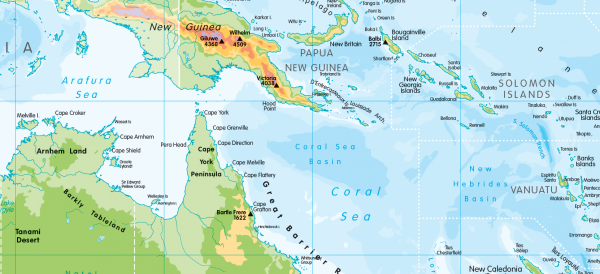 Physical map of Oceania