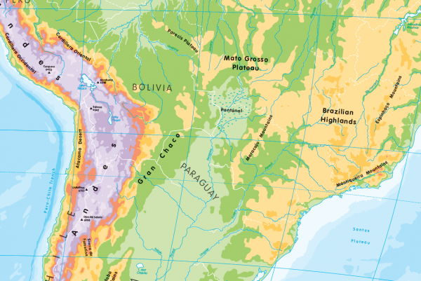 Physical map of South America - small wall map