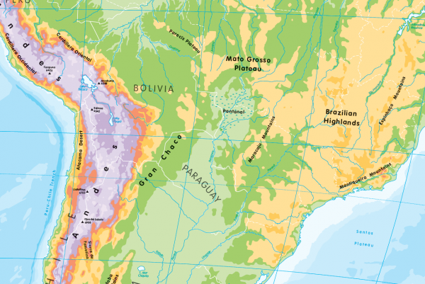 Physical map of South America