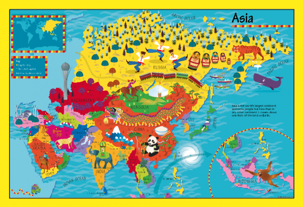 Children's Picture Asia Map - Large