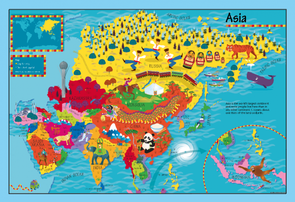 Children's Picture Asia Map - Large