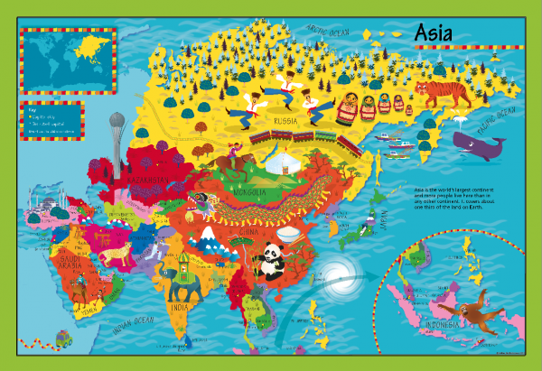 Children's Picture Asia Map - Large