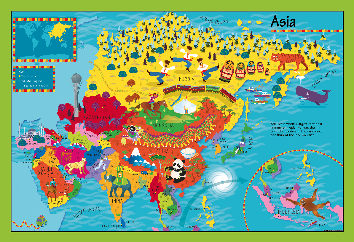 Asia Map Kids Learning Tube