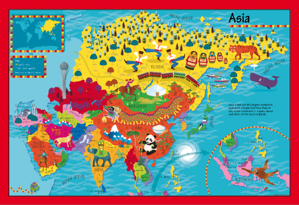 Children's Picture Asia Map - Large