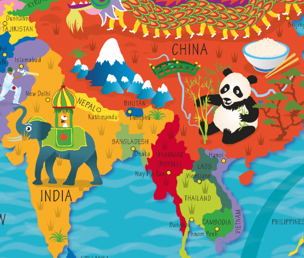 Children's Picture Asia Map - Large