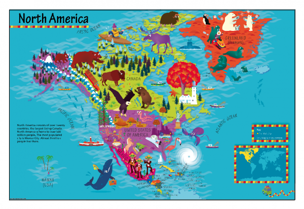 Children's Picture North America Map - Large