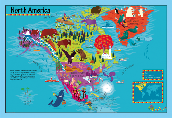 Children's Picture North America Map - Large