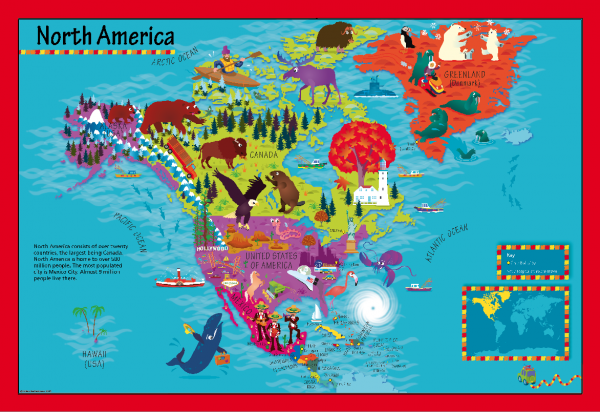 Children's Picture North America Map - Large