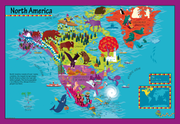 Children's Picture North America Map - Large