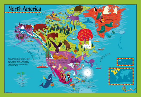 Children's Picture North America Map - Large