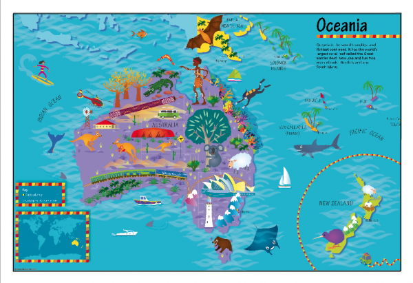 Children's Picture Oceania Map - Large