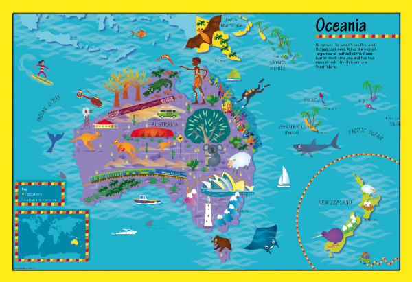 Children's Picture Oceania Map - Large