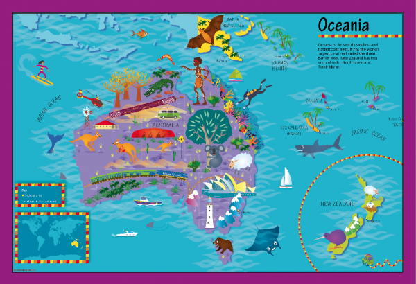 Children's Picture Oceania Map - Large