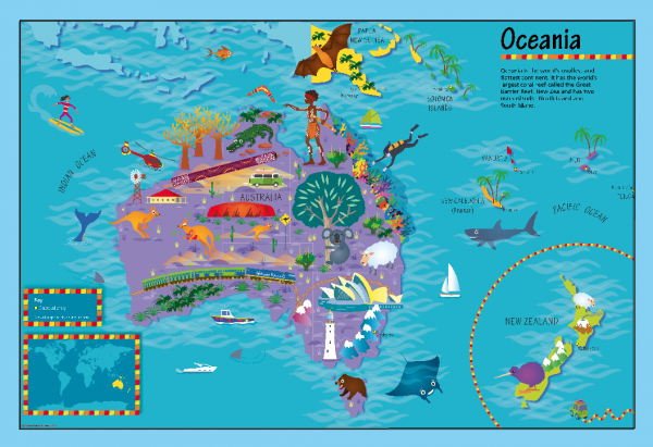 Children's Picture Oceania Map - Large