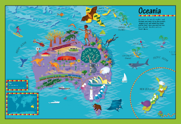 Children's Picture Oceania Map - Large